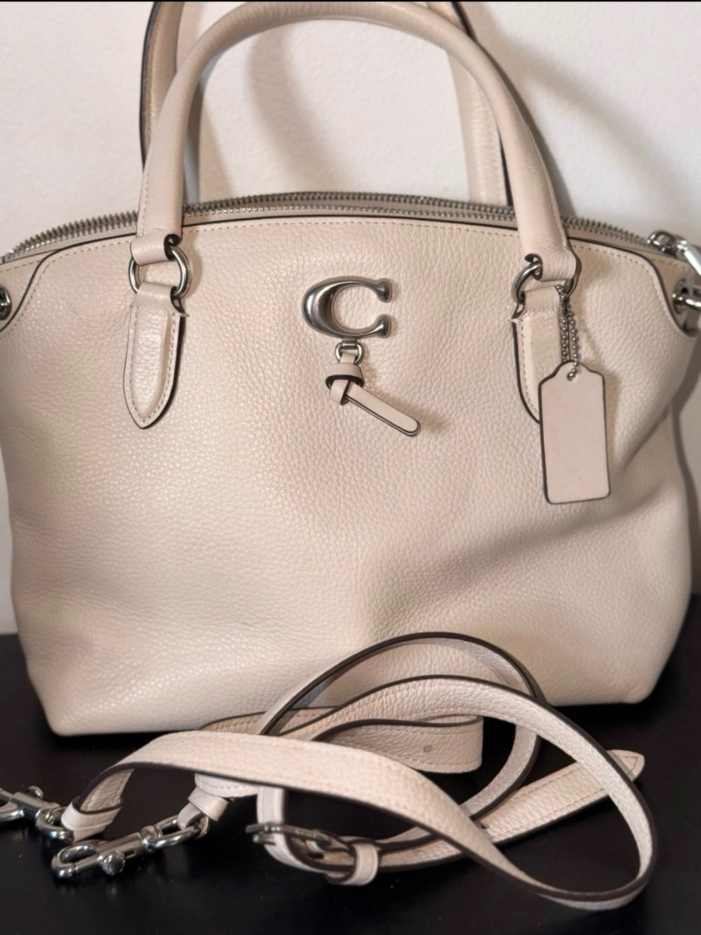Coach Chalk Pebbled Leather Satchel with Silver Hardware